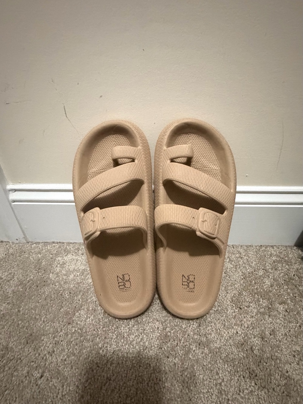 Beige Double-Strap Slide Sandals
